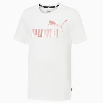 T-shirt bianca da bambina con logo sul petto Puma Essentials+ Logo, Abbigliamento Sport, SKU a752000025, Immagine 0